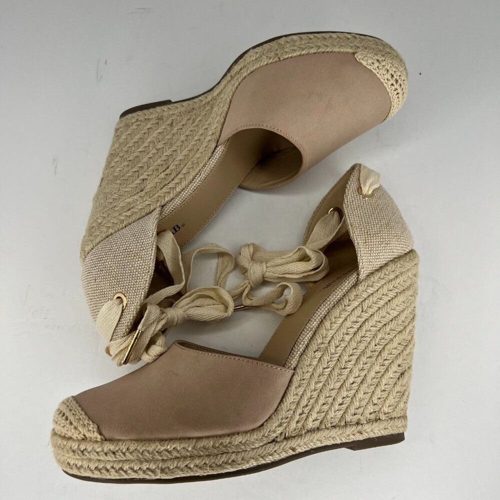 Justfab Womens Lauren Taupe Espadrille Closed Toe Lace Up Wrap Size 10 Sandals - Picture 6 of 9